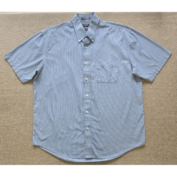 Arrow USA 1851 Shirt Men's L Blue White Casual Button Down Collared Striped - Picture 1 of 16